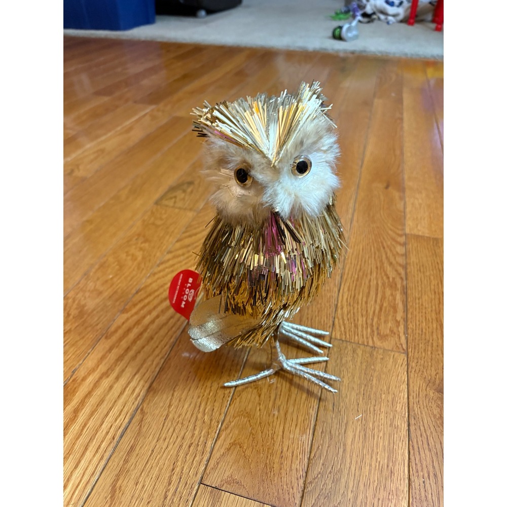 Bloom Room Gold Tinsel Owl Christmas Holiday Decoration 10‎ Inch New